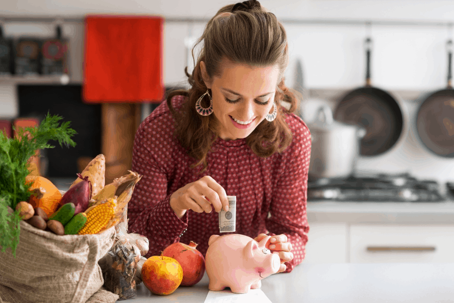 woman saving money on groceries